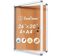 SWANCROWN Lockable Notice Board 67x50cm, Cork Pin Board for Office School Home, Tamperproof Display Board for Poster (4xA4)