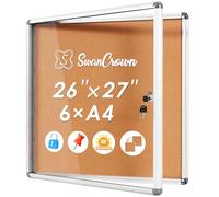 SWANCROWN Lockable Notice Board 720x670mm, Tamperproof Cork Board, 6xA4