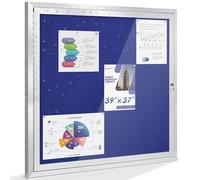 SWANCROWN Outdoor Lockable Notice Board 100x95cm, Blue Felt Display Case | Tamperproof, Blue Felt, 12xA4, Locking Door, Shatter Resistant, Wall Mount, Aluminum Frame, Pinboard for wall, Office, School