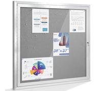 SWANCROWN Outdoor Lockable Notice Board 100x95cm, Grey Felt Pin Board