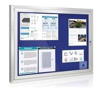 SWANCROWN Outdoor Lockable Notice Board 95x71cm, Blue Felt Pinboard | Tamperproof, Weatherproof, 8xA4, Locking Door, Shatterproof, Wall Mount, Aluminum Frame, Pin Board for Office School Store