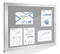 SWANCROWN Outdoor Lockable Notice Board 95x71cm, Grey Felt Board | Tamperproof, Weatherproof, 8xA4, Locking Door, Shatterproof, Wall Mount, Aluminum Frame, Pin Board for Office School Store