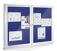 SWANCROWN Outdoor Lockable Notice Board Weatherproof 120x90cm, 2 Doors | Tamperproof, Blue Felt, 10xA4, Locking Door, Shatterproof, Wall Mounted, Aluminum Frame, Pin Board for Office School Store