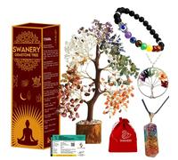 Swanery Seven Chakra Healing Crystal Tree of Life Unique Gift for Women and Mom, Handmade Crystal Tree for Good Luck, Positive Energy, Money, Reiki Healing, Home and Office Décor
