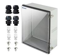 SWANGET Waterproof Electrical Junction Box Dustproof Outdoor Junction Big Box IP67 ABS Plastic Enclosure w/Hinged Cover with Mounting Plate Wall Brackets,NPT Cable Glands(Clear 19.7" x 15.7" x 7.9")