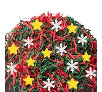 SWANGSA 3 LB Red Green Christmas Crinkle Cut Paper Shred Filler with Snowflake & Star Confetti for Gift Baskets, Shreded Stuffing, Packing Grass Cushion Paper Streamer for Christmas, Birthday Gift