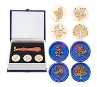 SWANGSA Wax Seal Stamp Set, Vintage 4 Pieces Eucalyptus Leaf Chamomile Tree of Life Botanical Sealing Stamp Heads + 1 Wooden Handle Sealing Stamp Kit