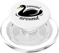 Swanin Around Swan Wordplay Art Clean Black Background PopSockets PopGrip for MagSafe