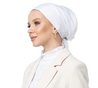 SWANISTANBUL Women’s Cotton Bonnet with Silky Satin Lining for Hair Protection | Elegant Hijab Undercap, Sleep Cap, Breathable Underscarf with Tie-Back for Fashionable Modest Wearers - White