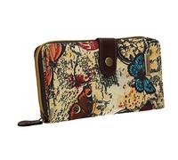 SwankySwans Atlantis Vintage Map & Butterfly Animal Print Long Bi-fold Womens Wallet Clutch Purse Beige