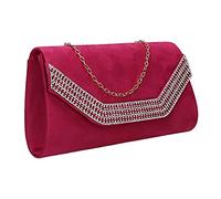 SwankySwans Harper Diamante Faux Suede Womens Ladies Clutch Bag Fuschia