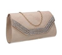 SwankySwans Harper Diamante Faux Suede Womens Ladies Clutch Bag Nude