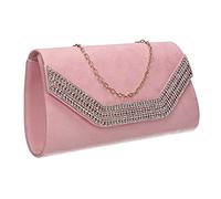 SwankySwans Harper Diamante Faux Suede Womens Ladies Clutch Bag Pink