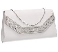 SwankySwans Harper Diamante Faux Suede Womens Ladies Clutch Bag White