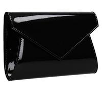 SwankySwans Lenny Metallic Envelope Patent Leather Womens Party Prom Wedding Ladies Clutch Bag - Black One Size