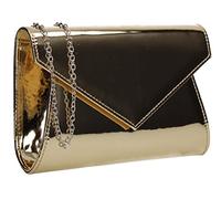 SwankySwans Lenny Metallic Envelope Patent Leather Womens Party Prom Wedding Ladies Clutch Bag - Gold
