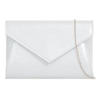 SwankySwans Lenny Metallic Envelope Patent Leather Womens Party Prom Wedding Ladies Clutch Bag - White One Size