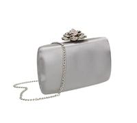 SwankySwans Rosie Satin Hard Case Party Clutch Bag, Silver