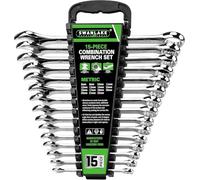 SWANLAKE GARDEN TOOLS 15-Piece Metric Spanner Sets, V Notch Premium Combination Spanner Set Metric 8-22mm, Max Torque, 12-Point, Chrome Vanadium Steel, with Storage Rack