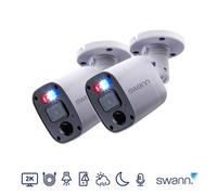 Swann 2 Pack 2K Bullet Security Cameras Colour Night Vision Ip66 Weatherproof Motion Lights Cctv Add On Camera Set
