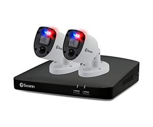 Swann Home DVR Security System with 1TB HDD, 4K UHD Video, 2 Camera 4 Channel, Indoor Outdoor Wired CCTV, Colour Night Vision, Heat Motion Detection, Spotlights, Flashing Lights, Sirens, 456802RL