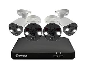 Swann Professional NVR Security System with 2TB HDD, 4 Camera 8 Channel, PoE, 4K UHD, Face Recognition, Indoor Outdoor Wired CCTV, Colour Night Vision, Heat Motion Sensing, Spotlights, 887804FB