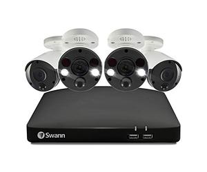 Swann Professional NVR Security System with 2TB HDD, 4 Camera 8 Channel, PoE, 4K UHD, Face Recognition, Indoor Outdoor Wired CCTV, Colour Night Vision, Heat Motion Sensing, Spotlights, 887802B2FB