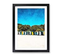 Swanpool Beach Huts In Falmouth Painting Modern Framed Print | A4 Black Framed Wall Art | Ready to Hang | Modern Beach Picture | Living Room Bedroom Lounge Office