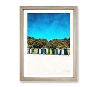 Swanpool Beach Huts In Falmouth Painting Modern Framed Print | A4 Oak Framed Wall Art | Ready to Hang | Modern Beach Picture | Living Room Bedroom Lounge Office