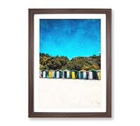 Swanpool Beach Huts In Falmouth Painting Modern Framed Print | A4 Walnut Framed Wall Art | Ready to Hang | Modern Beach Picture | Living Room Bedroom Lounge Office