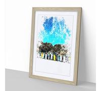 Swanpool Beach Huts In Falmouth Watercolour Modern Framed Wall Art Print, Ready to Hang Picture for Living Room Bedroom Home Office Décor, Oak A4 (34 x 25 cm)