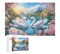 Swans Amidst Blossoms Before Snowy Peaks 1000 Piece Jigsaw Puzzle for Adults Indoor Quiet Time Mental Training Gift for Stress Management 1000 PCS