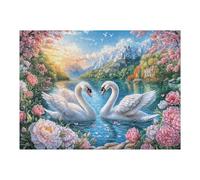 Swans Amidst Blossoms Before Snowy Peaks 500 Piece Pack DIY Jigsaw Puzzle Collectors Cognitive Development Educational Decorative Puzzle Gifts for Adults Rigid Cardboard 500 PCS