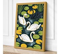 Swans Among Lily Pads Japandi Canvas Wall Art Print 24x16 Inch (61 x 41 cm)