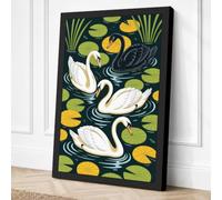Swans Among Lily Pads Japandi Canvas Wall Art Print 24x16 Inch (61 x 41 cm)