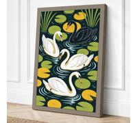 Swans Among Lily Pads Japandi Canvas Wall Art Print 24x16 Inch (61 x 41 cm)