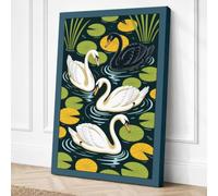 Swans Among Lily Pads Japandi Canvas Wall Art Print 30x20 Inch (76 x 51 cm)
