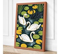 Swans Among Lily Pads Japandi Canvas Wall Art Print 36x24 Inch (91 x 61 cm)