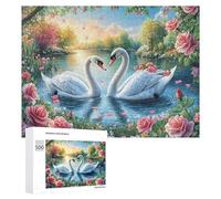 Swans Among Roses with Butterflies 500 Piece Jigsaw Puzzle for Adults Office Desk Break Mental Focus Gift for Workday 500 PCS