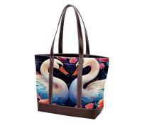 Swans and Flowers-1497 Shoulder Purses for Women Large Soft Washed Leather Purses and Durable Handbags, Multicolor 05, 33.8x12x31cm/13.3x4.7x12.2 in