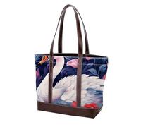 Swans and Flowers-1497 Shoulder Purses for Women Large Soft Washed Leather Purses and Durable Handbags, Multicolor 08, 33.8x12x31cm/13.3x4.7x12.2 in