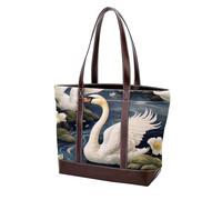 Swans and Flowers-1497 Shoulder Purses for Women Large Soft Washed Leather Purses and Durable Handbags, Multicolor 07, 33.8x12x31cm/13.3x4.7x12.2 in
