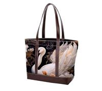 Swans and Flowers-1497 Shoulder Purses for Women Large Soft Washed Leather Purses and Durable Handbags, Multicolor 04, 33.8x12x31cm/13.3x4.7x12.2 in