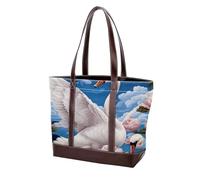 Swans and Flowers-1497 Shoulder Purses for Women Large Soft Washed Leather Purses and Durable Handbags, Multicolor 02, 33.8x12x31cm/13.3x4.7x12.2 in
