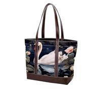 Swans and Flowers-1497 Shoulder Purses for Women Large Soft Washed Leather Purses and Durable Handbags, Multicolor 06, 33.8x12x31cm/13.3x4.7x12.2 in