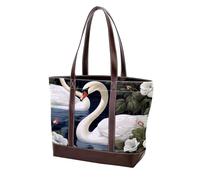 Swans and Flowers-1497 Shoulder Purses for Women Large Soft Washed Leather Purses and Durable Handbags, Multicolor 09, 33.8x12x31cm/13.3x4.7x12.2 in