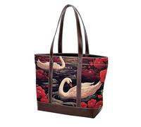 Swans and Flowers-1497 Shoulder Purses for Women Large Soft Washed Leather Purses and Durable Handbags, Multicolor 01, 33.8x12x31cm/13.3x4.7x12.2 in