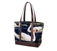 Swans and Flowers-1530 Shoulder Purses for Women Large Soft Washed Leather Purses and Durable Handbags, Multicolor 02, 33.8x12x31cm/13.3x4.7x12.2 in