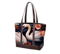 Swans and Flowers-1530 Shoulder Purses for Women Large Soft Washed Leather Purses and Durable Handbags, Multicolor 10, 33.8x12x31cm/13.3x4.7x12.2 in