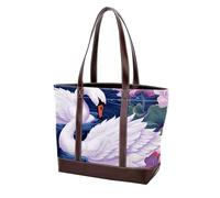 Swans and Flowers-1530 Shoulder Purses for Women Large Soft Washed Leather Purses and Durable Handbags, Multicolor 09, 33.8x12x31cm/13.3x4.7x12.2 in